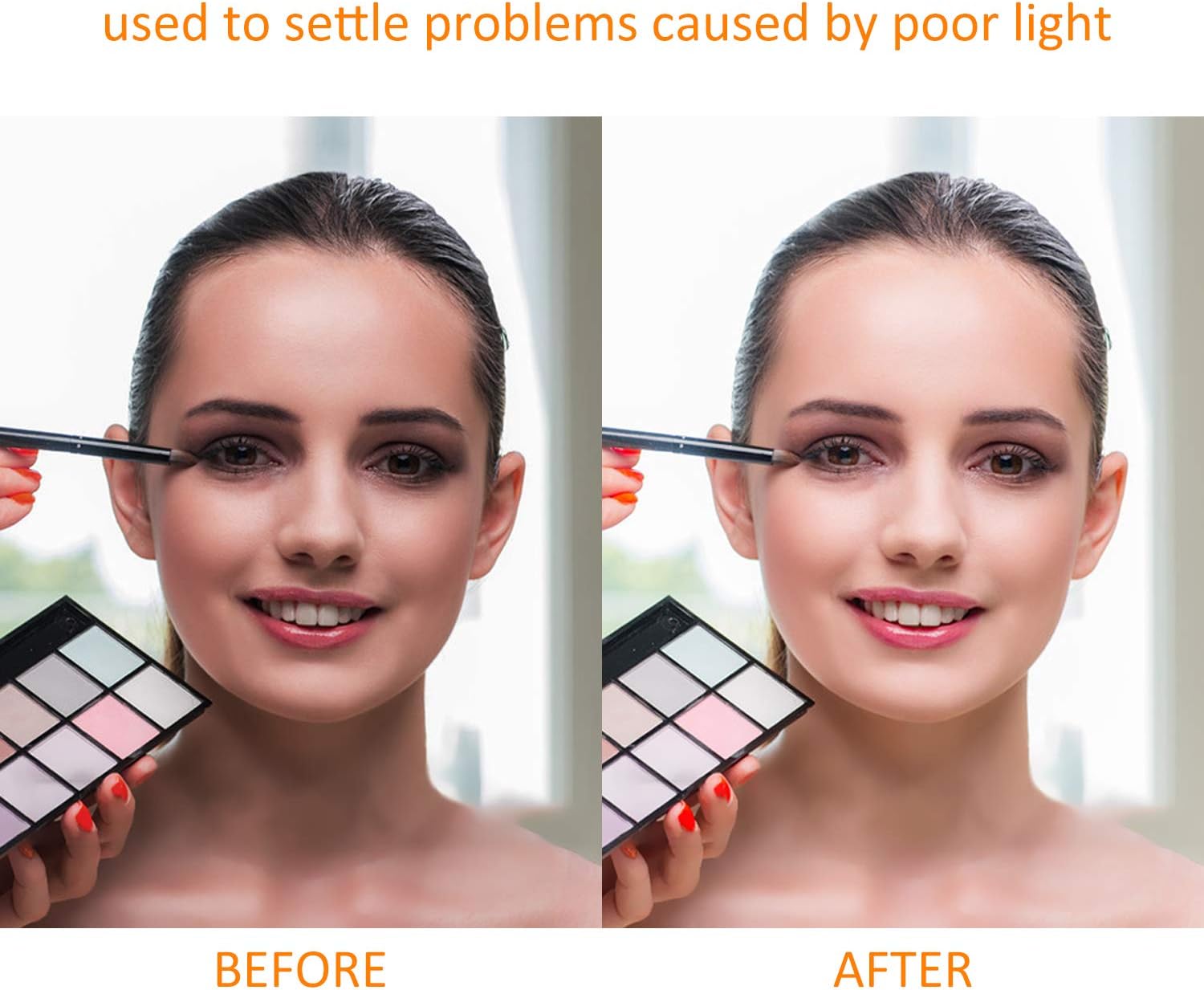 The LED vanity lights illuminated at different brightness levels.