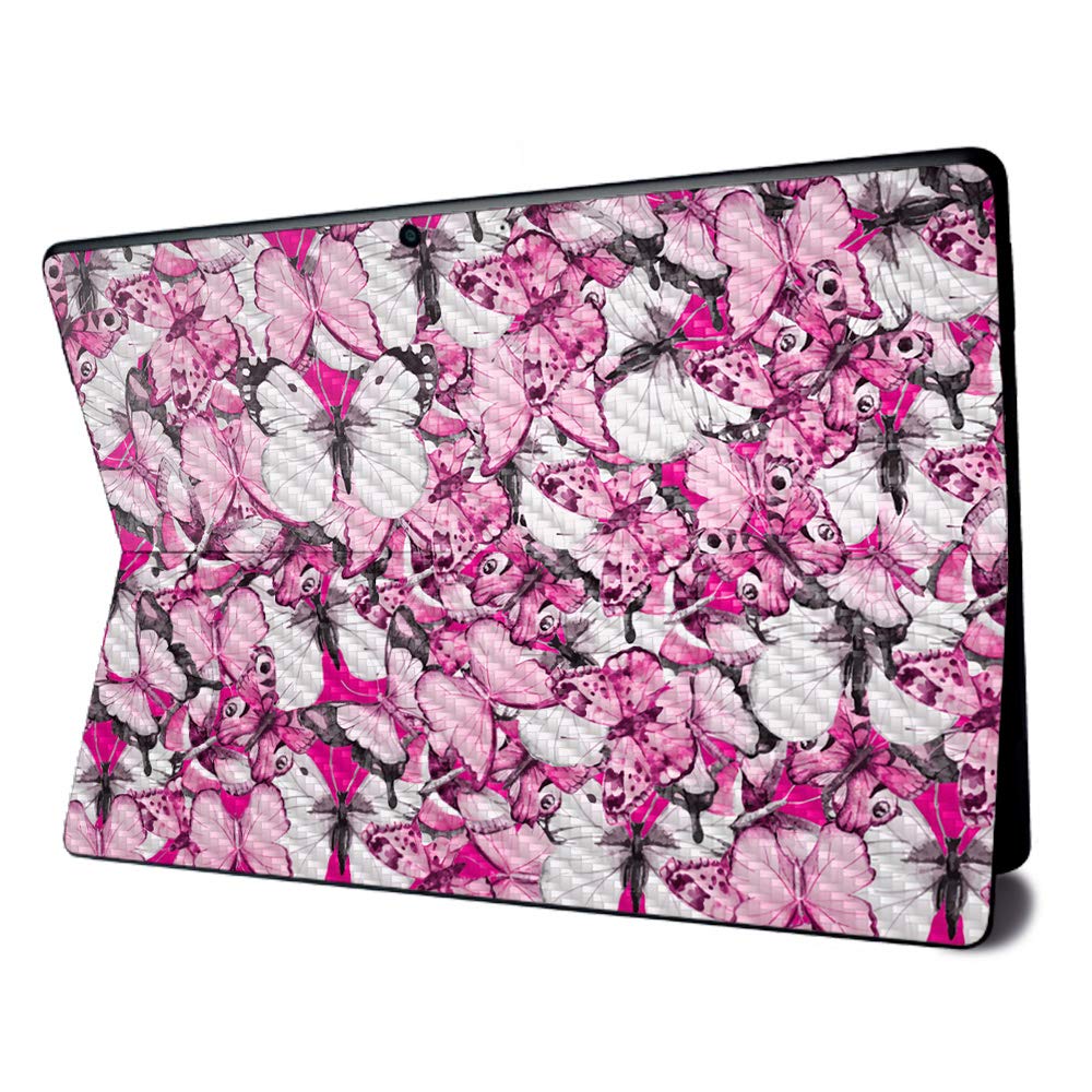 MightySkins Carbon Fiber Skin for Microsoft Surface Pro X - Butterflies | Textured Carbon Fiber Finish | Easy to Apply, Remove, and Change Styles | Made in The USA