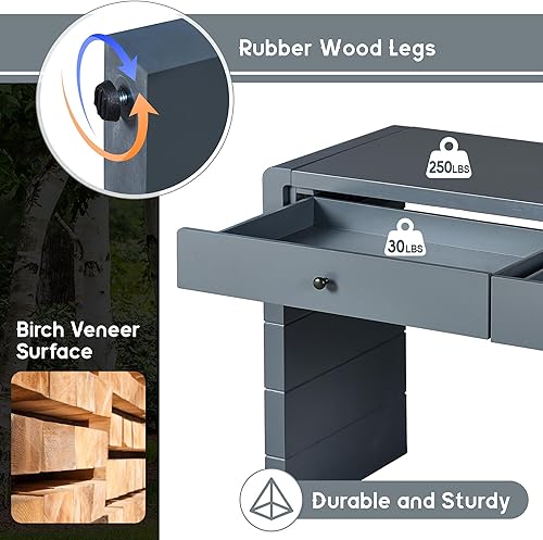 Miniatura 155 de Mesa consola contemporánea con parte superior de madera de hormigón de inspiración industrial, armario de almacenamiento de acento para sala de Gris