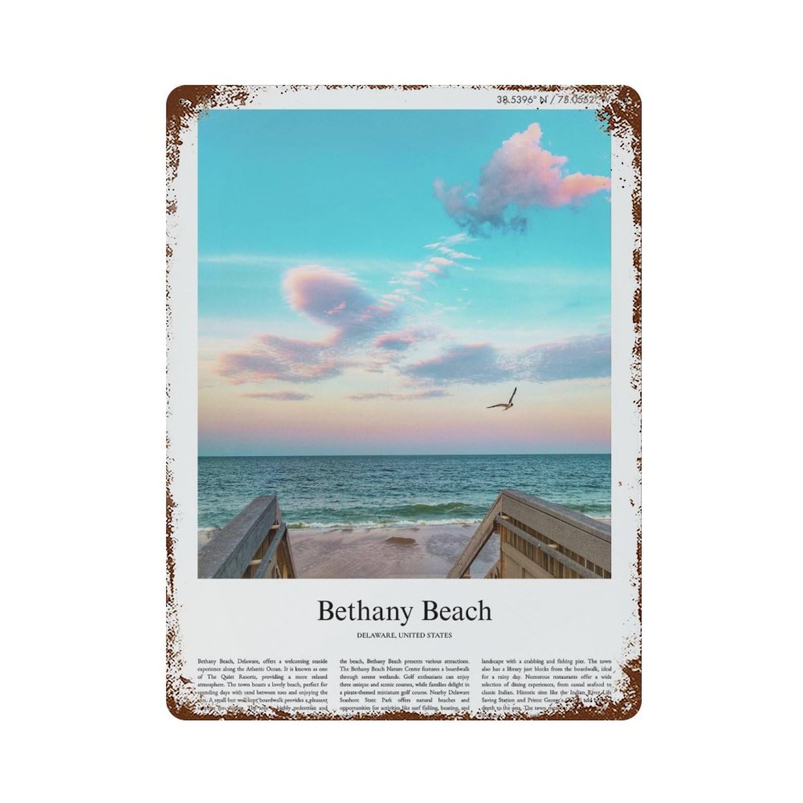 xiaoxiaoshen Bethany Beach Delaware, United States, USA City Scenery Wall Decor Art Metal Tin Poster Modern Home Decor Art Home Bar Shop Decorations Vintage Sign 40x30cm