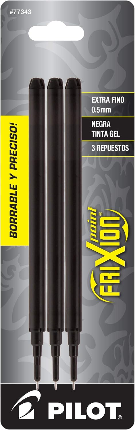 Pilot, FriXion Point Gel Ink Refills for Erasable Pens, Extra Fine Point 0.5 mm, Pack of 3, Black