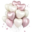 Party Warehouse Love Foil Balloon Heart Balloons for Valentines Day,Happy Anniversary,Proposal,Room Surprise, Wedding, Engagement & Birthday (Pink & Sand white, Pack Of 10) gallery image