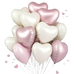 Party Warehouse Love Foil Balloon Heart Balloons for Valentines Day,Happy Anniversary,Proposal,Room Surprise, Wedding, Engagement & Birthday (Pink & Sand white, Pack Of 10)