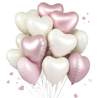 Party Warehouse Love Foil Balloon Heart Balloons for Valentines Day,Happy Anniversary,Proposal,Room Surprise, Wedding, Engagement & Birthday (Pink & Sand white, Pack Of 10)