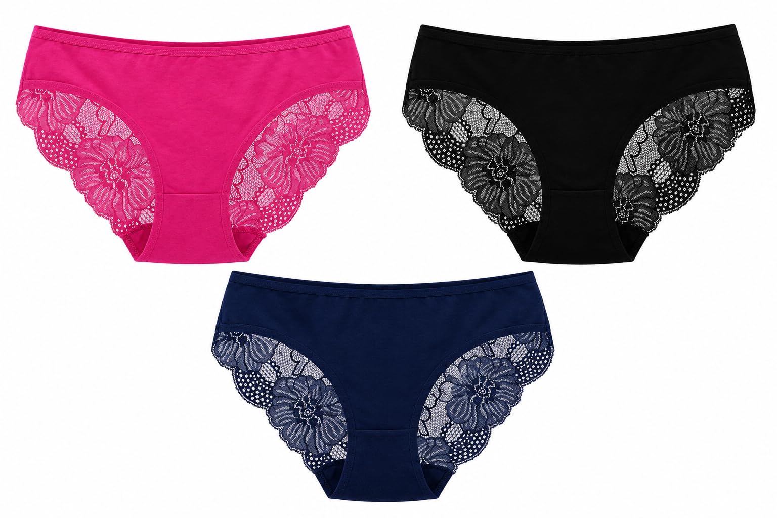 SILKENA Beauty Women's Lace Bikini Panty Pack of 3, Mid Rise Soft Stretch Underwear with Floral Lace Side Panels, Breathable Everyday Innerwear for Women-picture-57