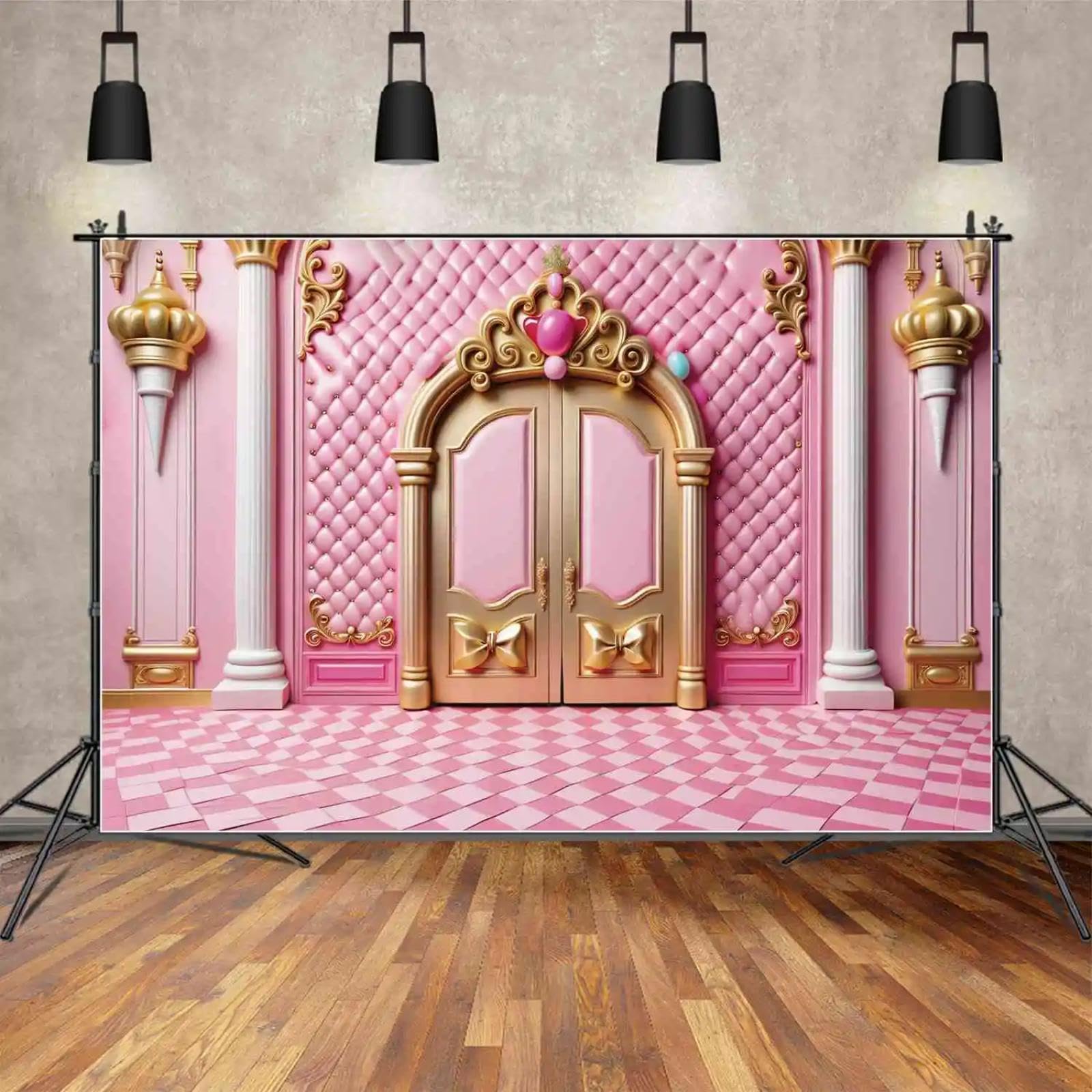 Tło baby shower impreza księżniczka urodziny strzelanie rekwizyty tło różowy zamek wróżka korona dekoracja drzwi 300 x 200 cm