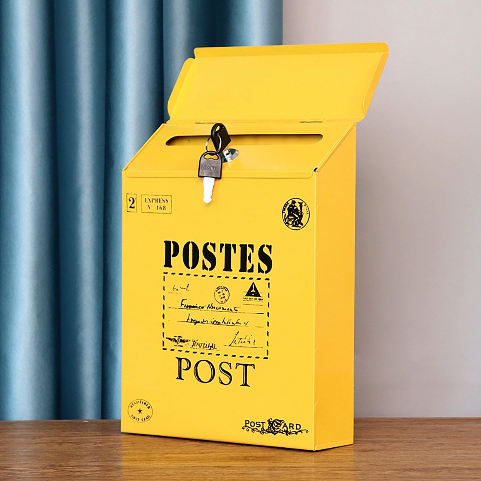 wall mailbox, Mailbox with Key and Lock, Retro Creative Iron Style, Colorful, Can Be Used at Home or Office(Yellow a)