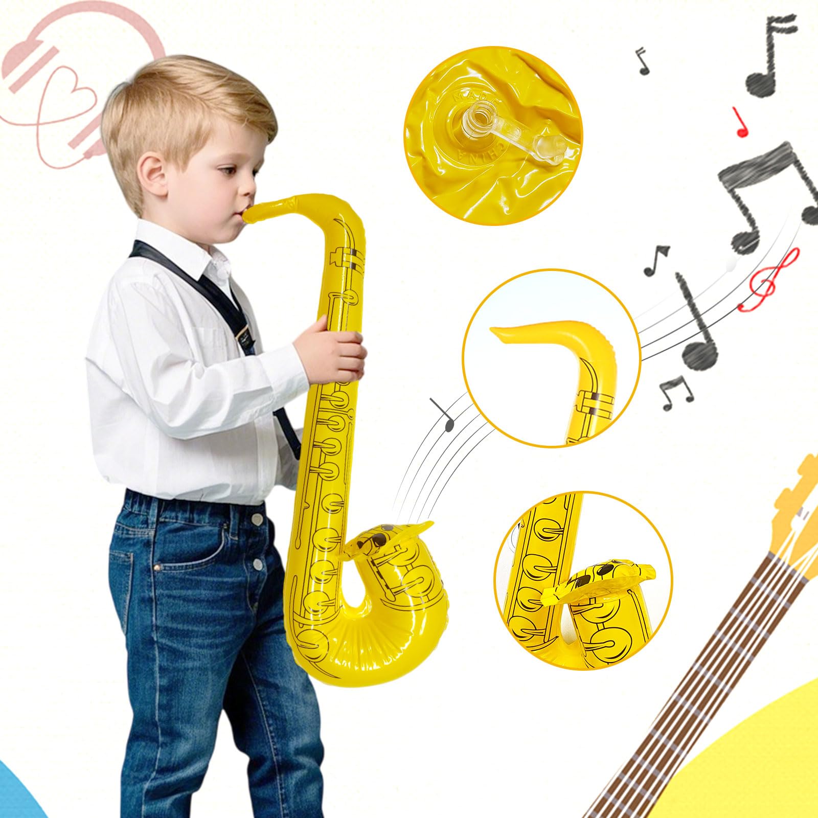 3 Piezas Instrumentos Inflables Saxofón Hinchables para Niños Adultos, 70 cm Saxofón de Juguete Inflable Party, Accesorios de Globos de Instrumentos Musicales para Festivales Fiesta