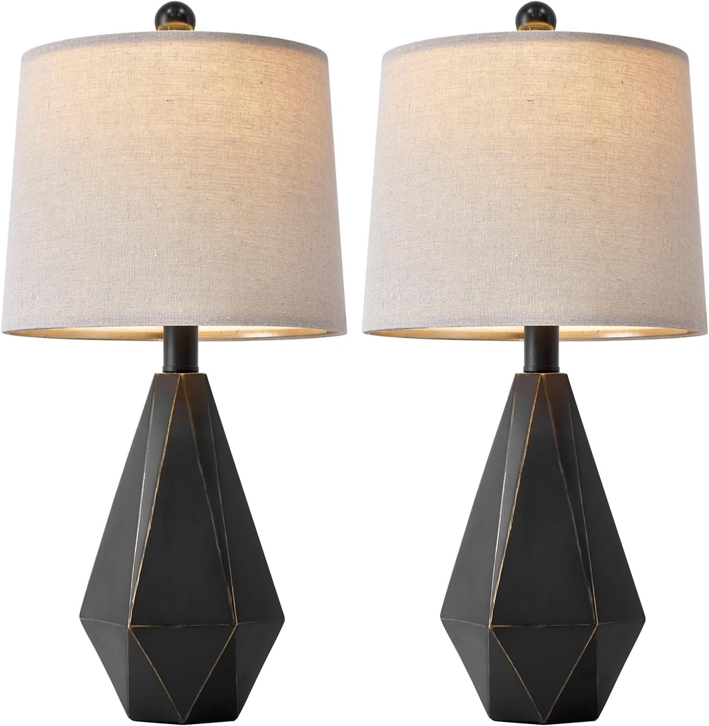 CCXXYGWJ Lampada da Tavolo Rustica in Stile Rustico con Paralume in Lino, Camera da Letto, Comodino, Decorazione, Nero con Oro, Confezione da 2, Adatta per Soggiorno, dormitorio, Ufficio,