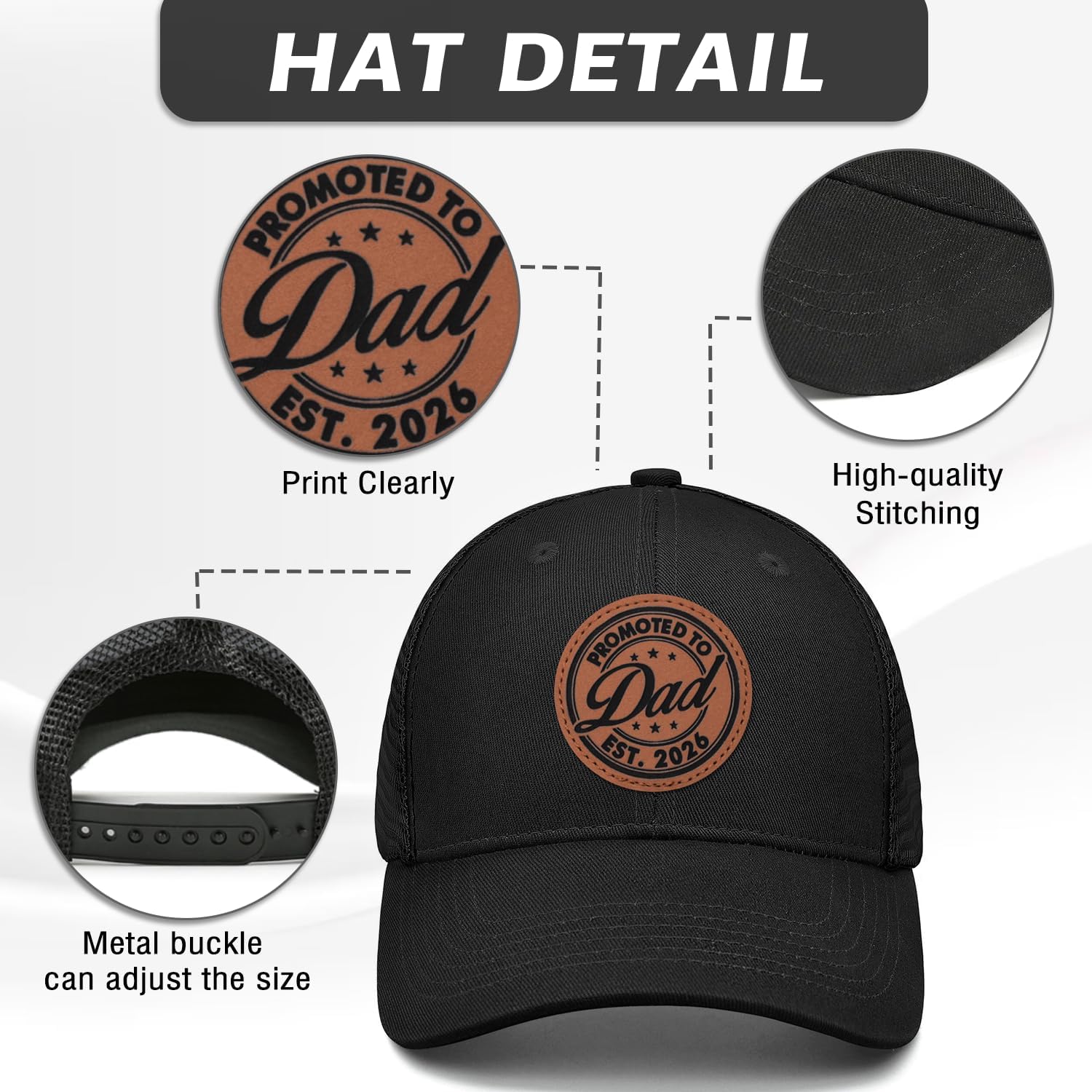 Promoted to Dad Est. 2026 Trucker Hat - Adjustable Fathers Day/Birthday Gift for New Dad Papa Daddy - Image 5