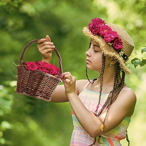 Miniatura 5 de 6 cestas pequeñas de mimbre con asa, cestas para niñas de las flores para bodas, huevos, dulces, pícnic, sauce, oval, trenzada, cesta de regalo para