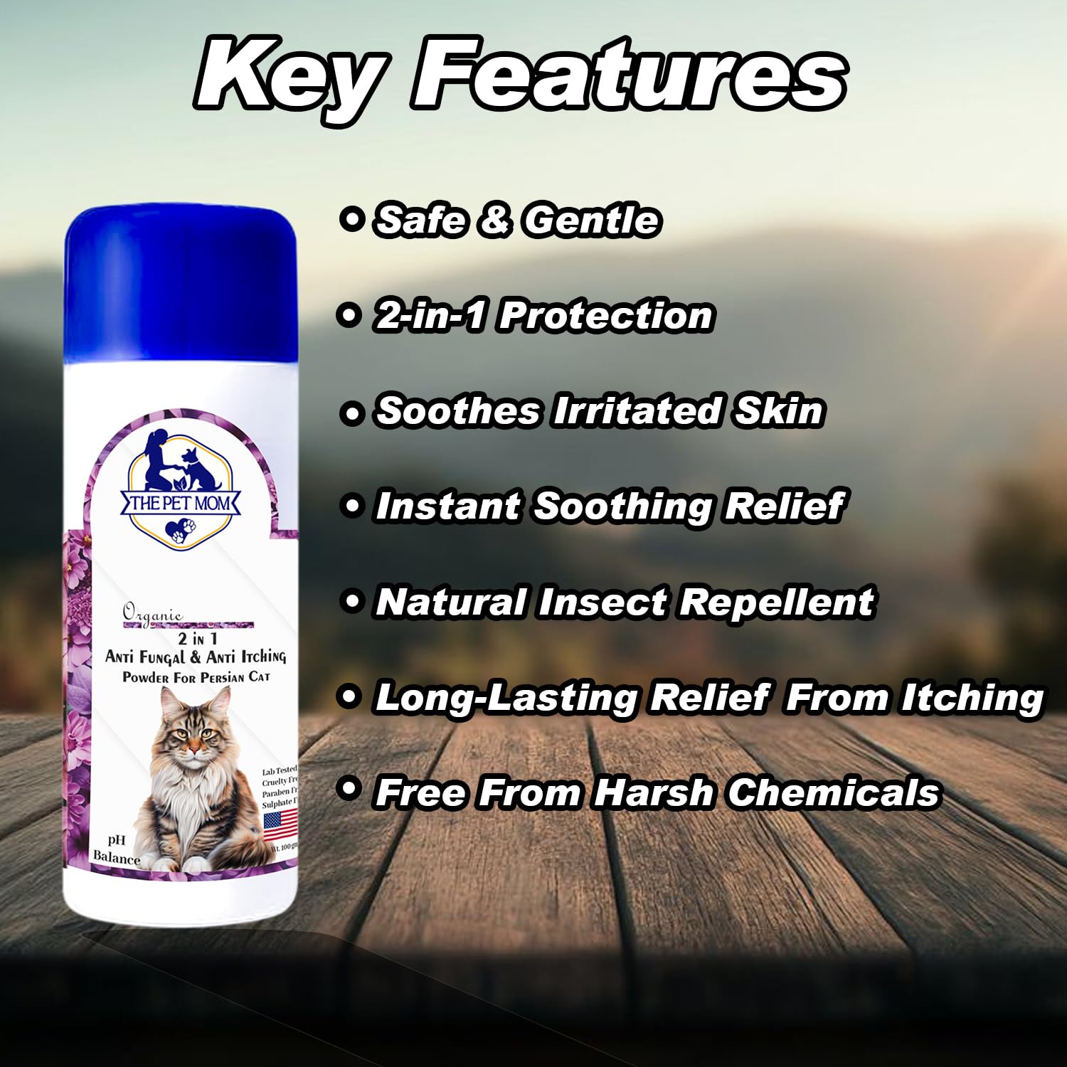 The Pet Mom 2-in-1 Antifungal & Anti-Itching Powder for Persian Cat, Kitten | Helps in Itchy, Irritation & Fungal Infections | Keeps Skin Dry & Natural Fragrance | Cat Powder for All Breed - 100gm 2