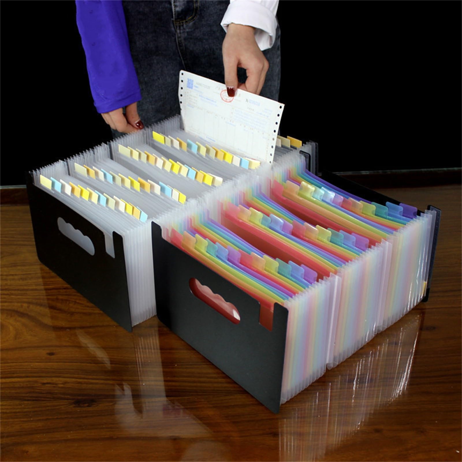 Aktenordner mit Ziehband, Erweiterbarer Aktenordner, kreativer A5-Ordner, stehende Aufbewahrungsbox for Organisieren von Tickets for Zuhause, Büro und Schule(Black 2,36 layers)