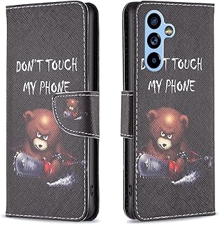 Thoankj Samsung Galaxy A14 4G/5G Case Shockproof Slim PU Leather Flip Pouch Wallet Phone Silicone Cover with Magnetic Stand Card Holder Slot Protective Smartphone Cases for Samsung A14 Chainsaw Bear