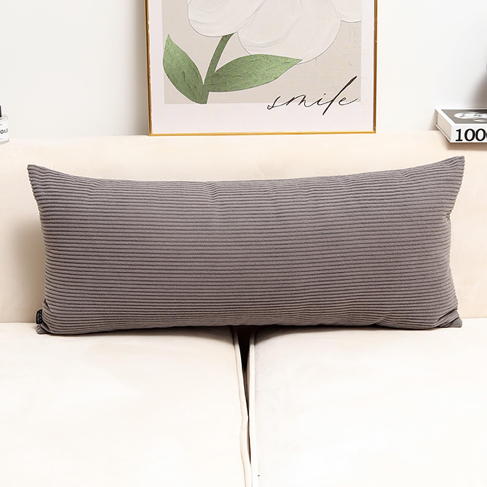 YSPZDQ Long Soft Fluffy Corduroy Pillow Case and Cushion Covers, Decorative Rectangle Bolster Body Pillow Cover with Zipper Closure No Insert for Livingroom Sofa Bedroom Bed(Gray-b,70 x 30 cm)
