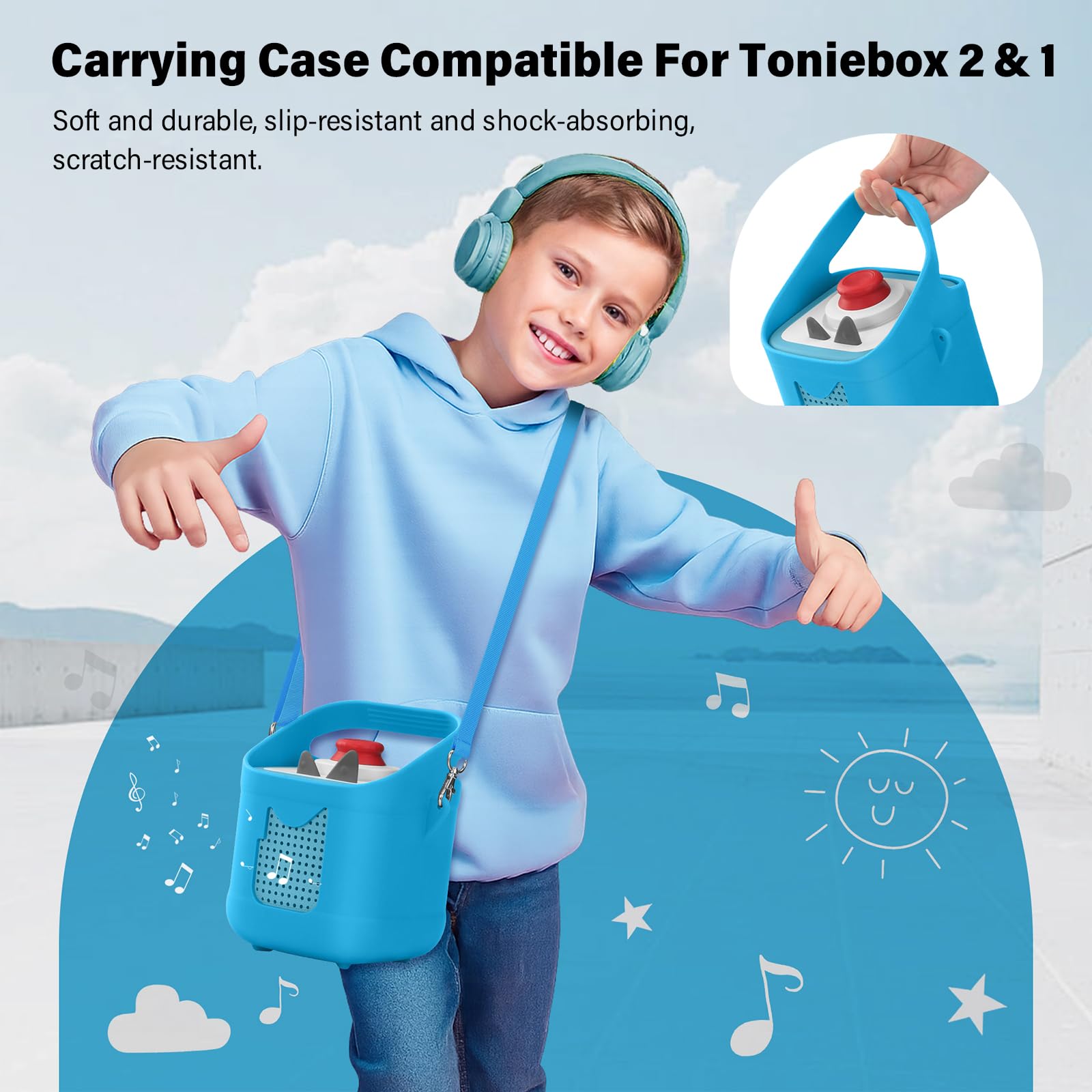 Coque en Silicone pour l'audio Player Toniebox 1 et 2, Étui Protecteur Souple avec Poignée Facile à Transporter, Protection Antidérapante Compatible