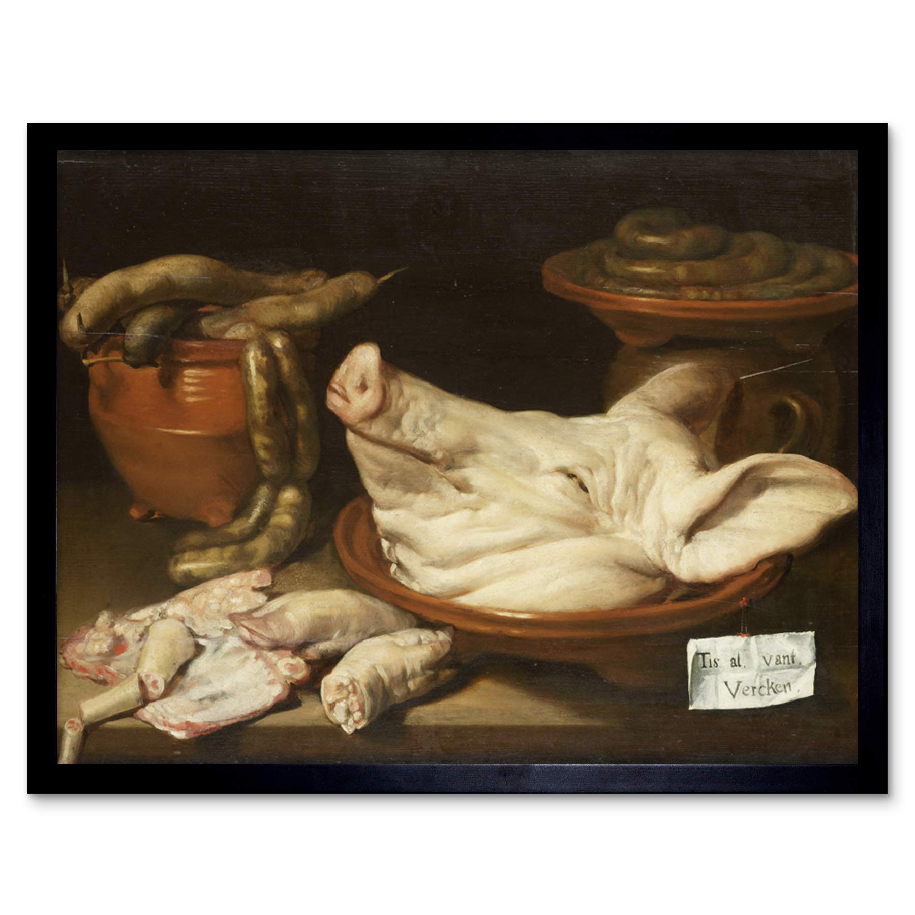 Artery8 Monogrammist Jvr Still Life With Pig'S Head Art Print Framed Poster Wall Decor 12x16 inch