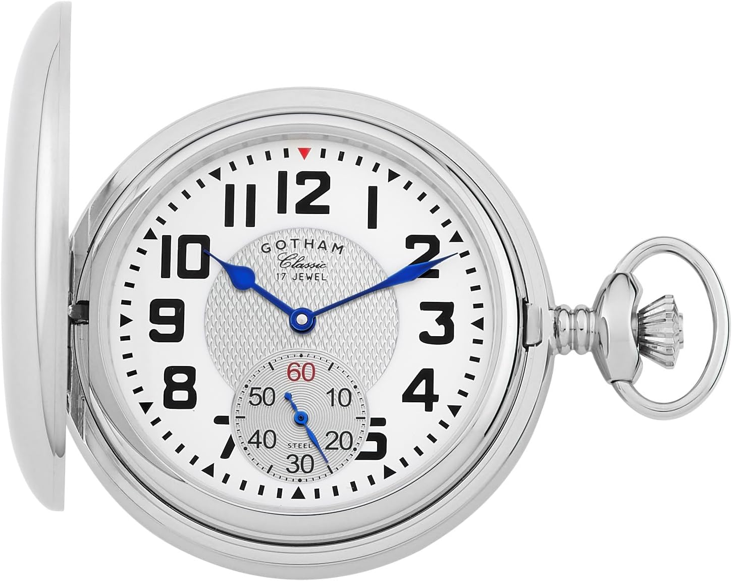 Gotham Men's Classic Silver-Tone Polished Case Double Hunter 17 Jewel Mechanical Pocket Watch # GWC18809S