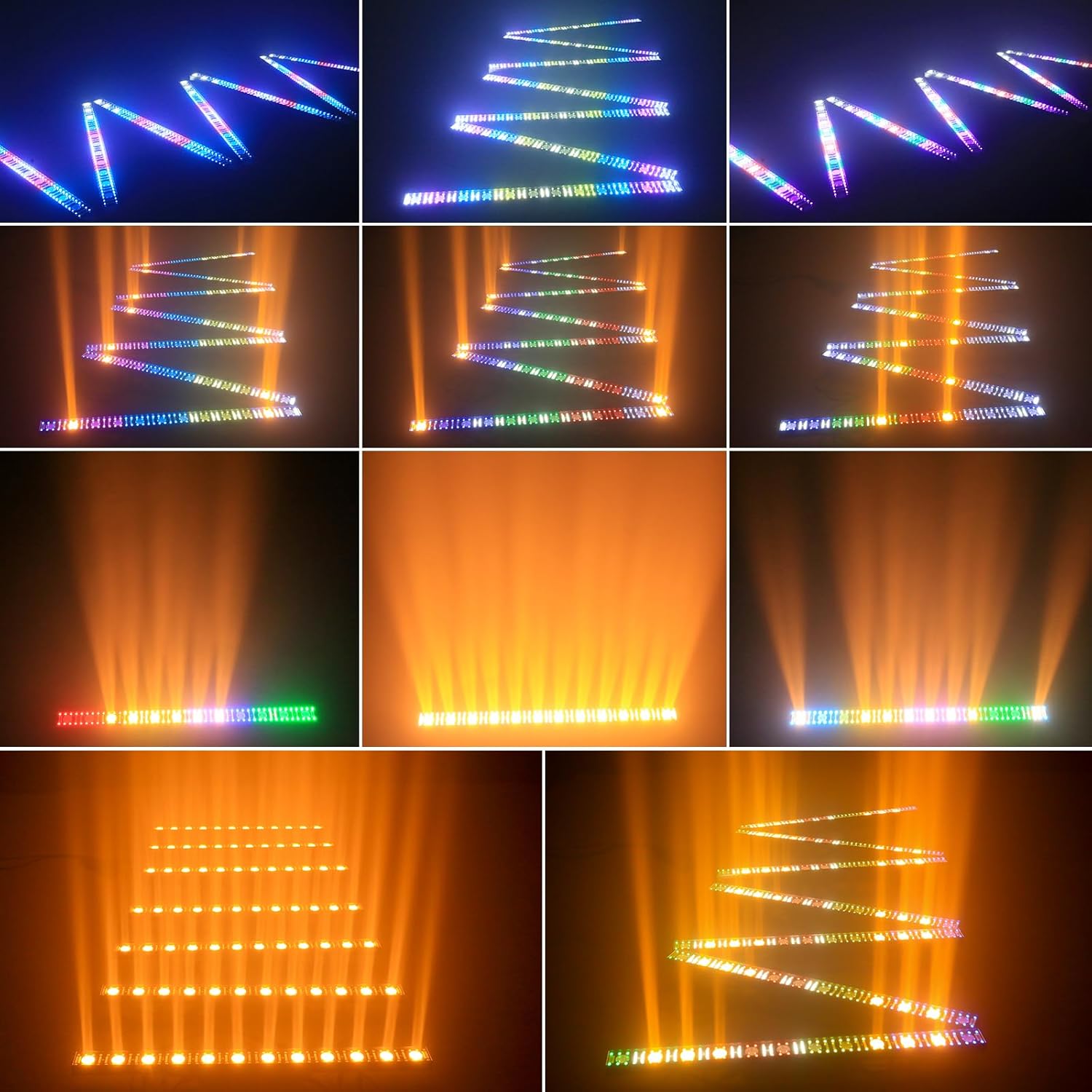 Stage Lighting Bar with 12 Golden Beam LEDs Individually Control, 73CH DMX512 Noiseless RGBW Wall Washer Light 150W for DJ Parties Shows, Disco, Weding