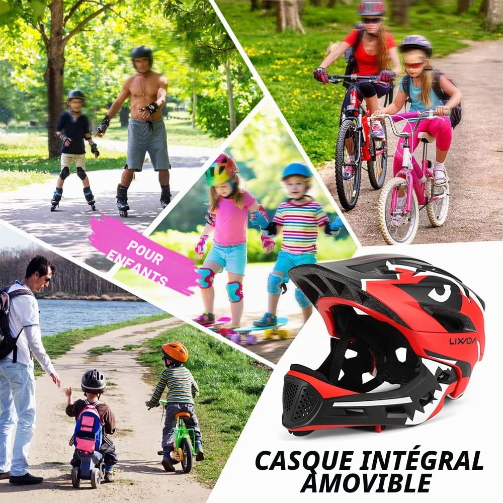 Casque de vélo pour enfant - Casque intégral amovible - Casque de protection pour le cyclisme, le skateboard, le patin à roulettes