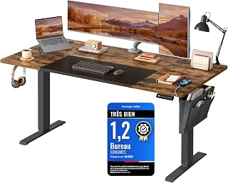 SONGMICS LSD026X01 Electric Height Adjustable Desk 160 x 70 cm Sit-Stand Table with 4 Height Memory Function for Office, Telework, Rustic Brown and Ink Black