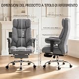 Efomao Sedia da Ufficio Ergonomica in Tessuto, Poltrona Scrivania Reclinabile con Poggiapiedi Estraibile, Schienale Alto, Supporto Lombare, Sedia Girevole per PC, Smart Working e Gaming (Grigio) - 8