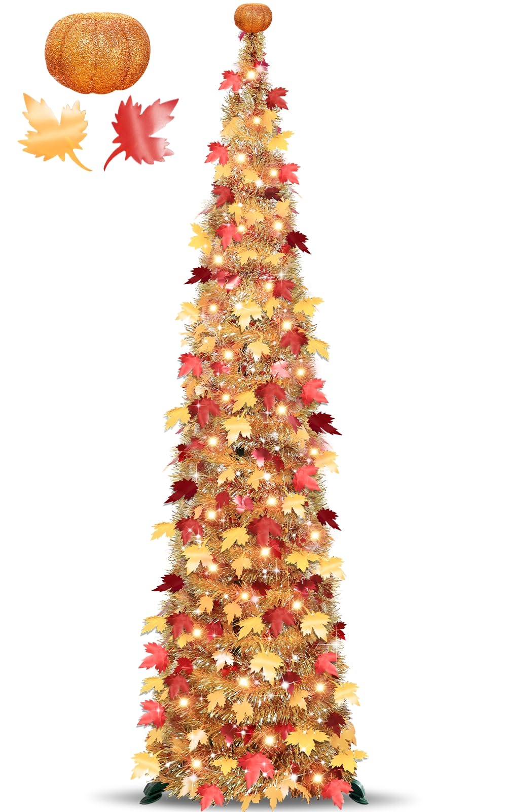 TURNMEON 5FT Pop Up Fall Tinsel Tree