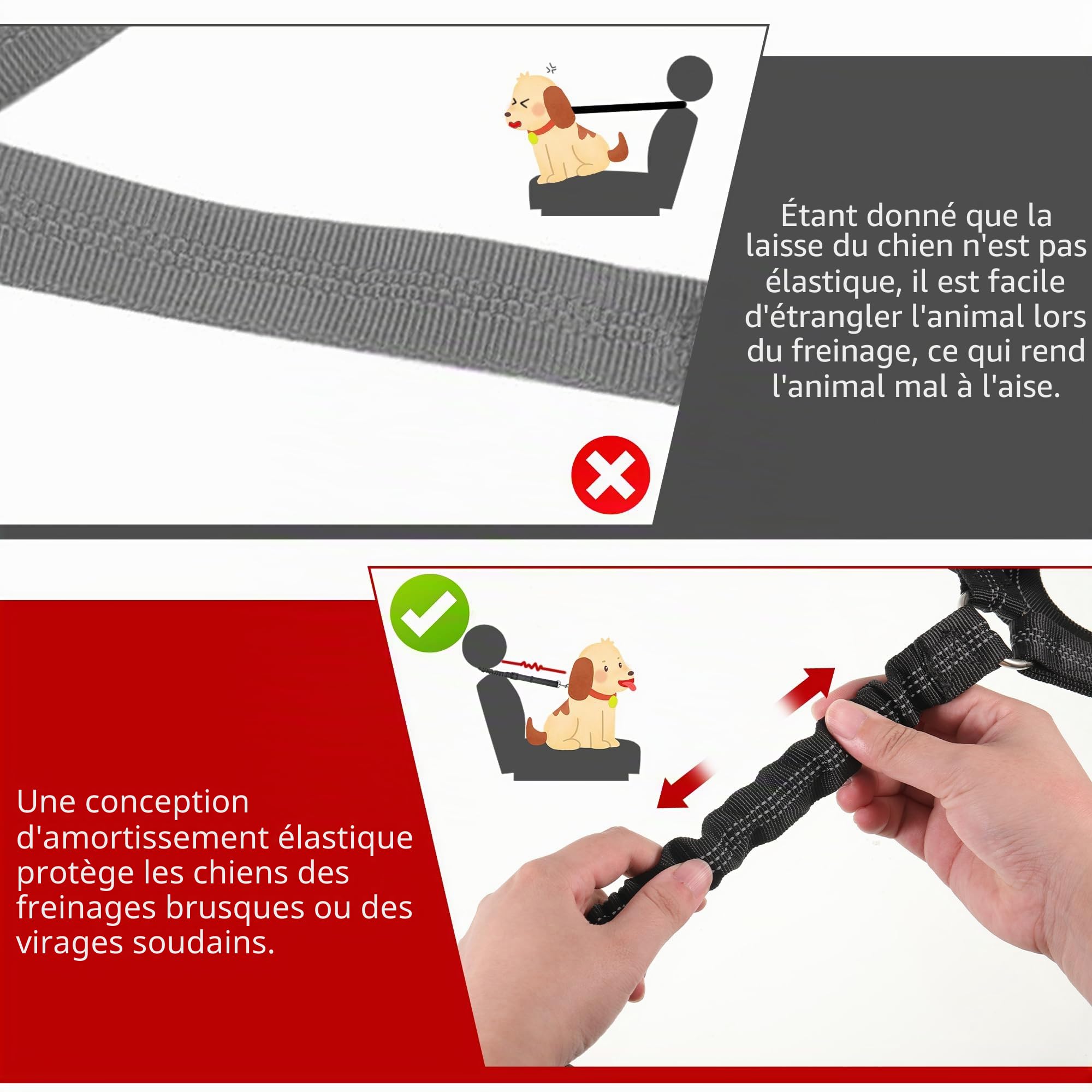 Ceinture Chien Voiture, Universel Harnais Voiture Réglable pour Chien & Chat avec Absorption des Chocs,Harnais Voiture pour Chiens,Ceinture de Sécurité pour Chien