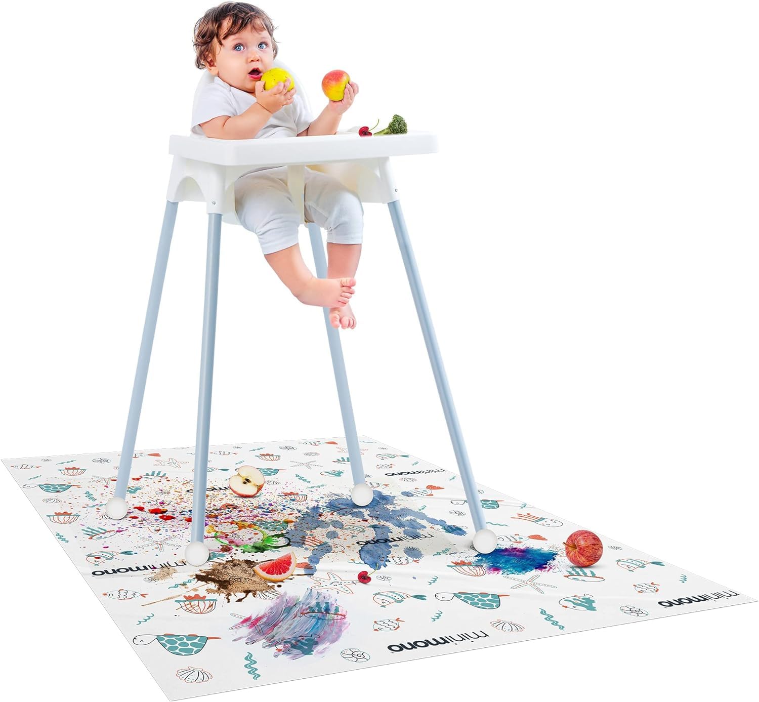 Minimono Tappetino per bambini sotto il seggiolone, 10 pezzi, usa e getta e impermeabile, 101,6 x 119,4 cm, tappetino multiuso per attività artistiche e artigianali, accessori per lo svezzamento dei