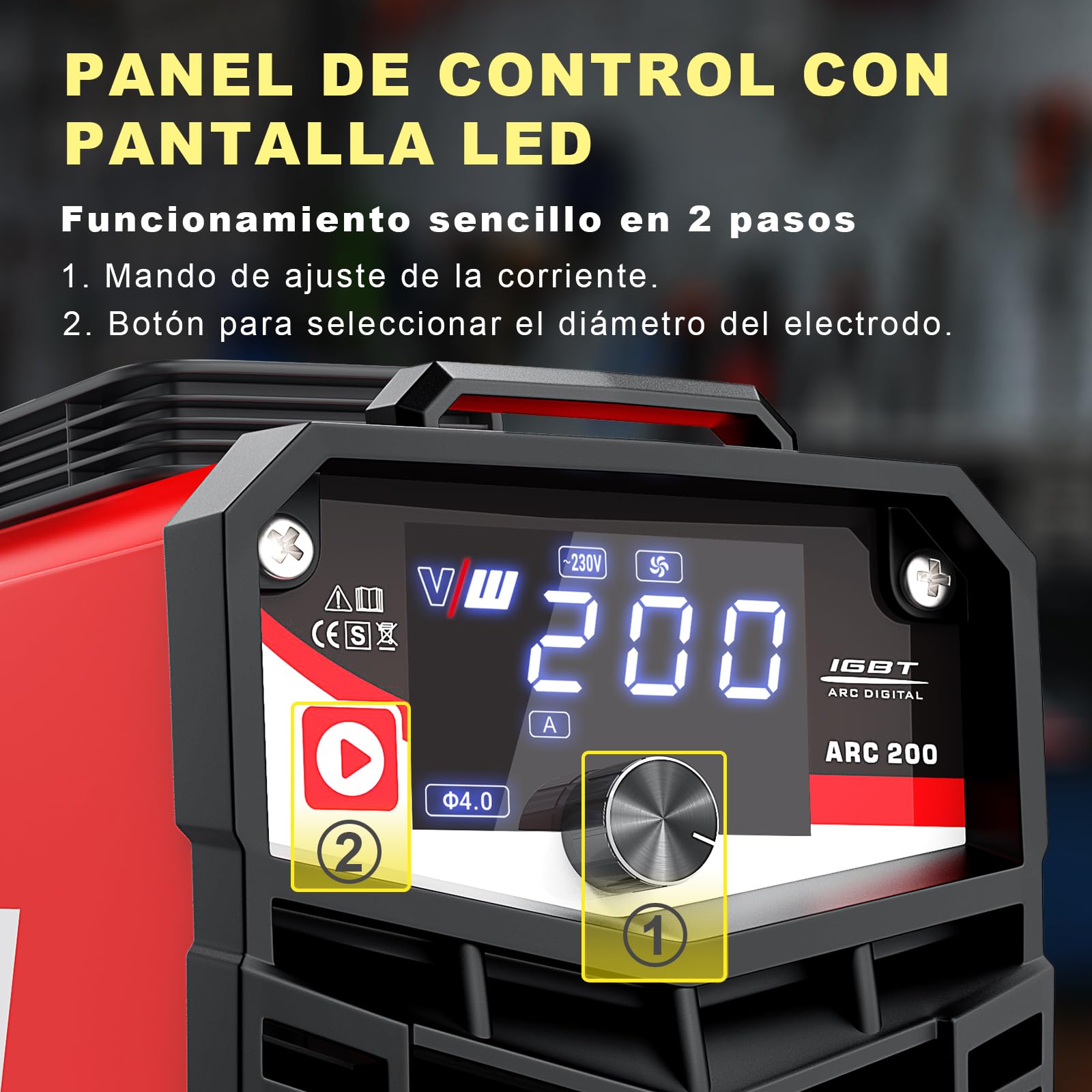 VECTOR WELDING Máquina de Soldar Inverter de Electrodos 200A Set, Soldadora de Electrodos MMA/STICK con Pantalla LED, MMA/STICK, IGBT, Juego de soldadura ARC 200