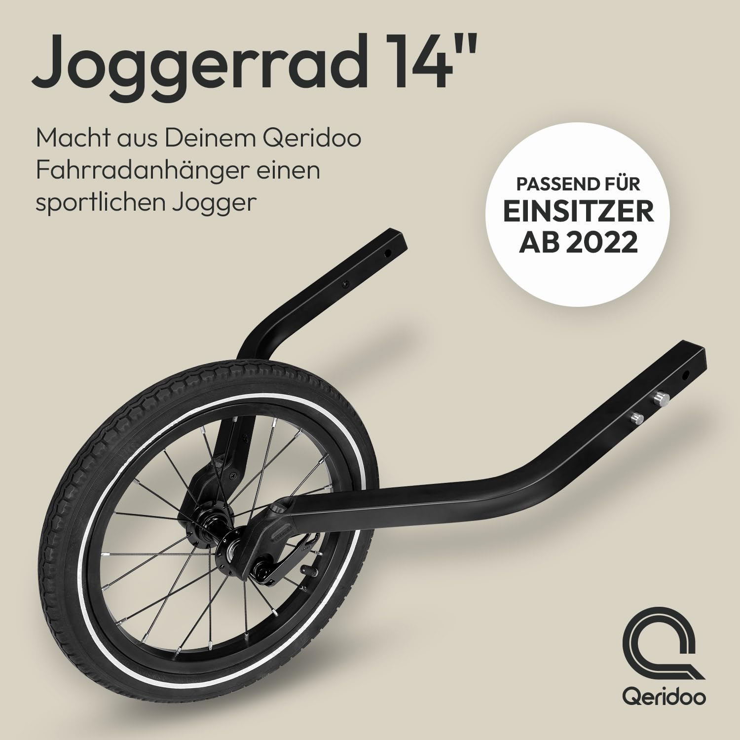 QERIDOO 14" Joggerwheel for One-Seater Akcesoria do krzeseł/wózków, Młodzież Unisex, Schwarz (czarny), Jeden rozmiar
