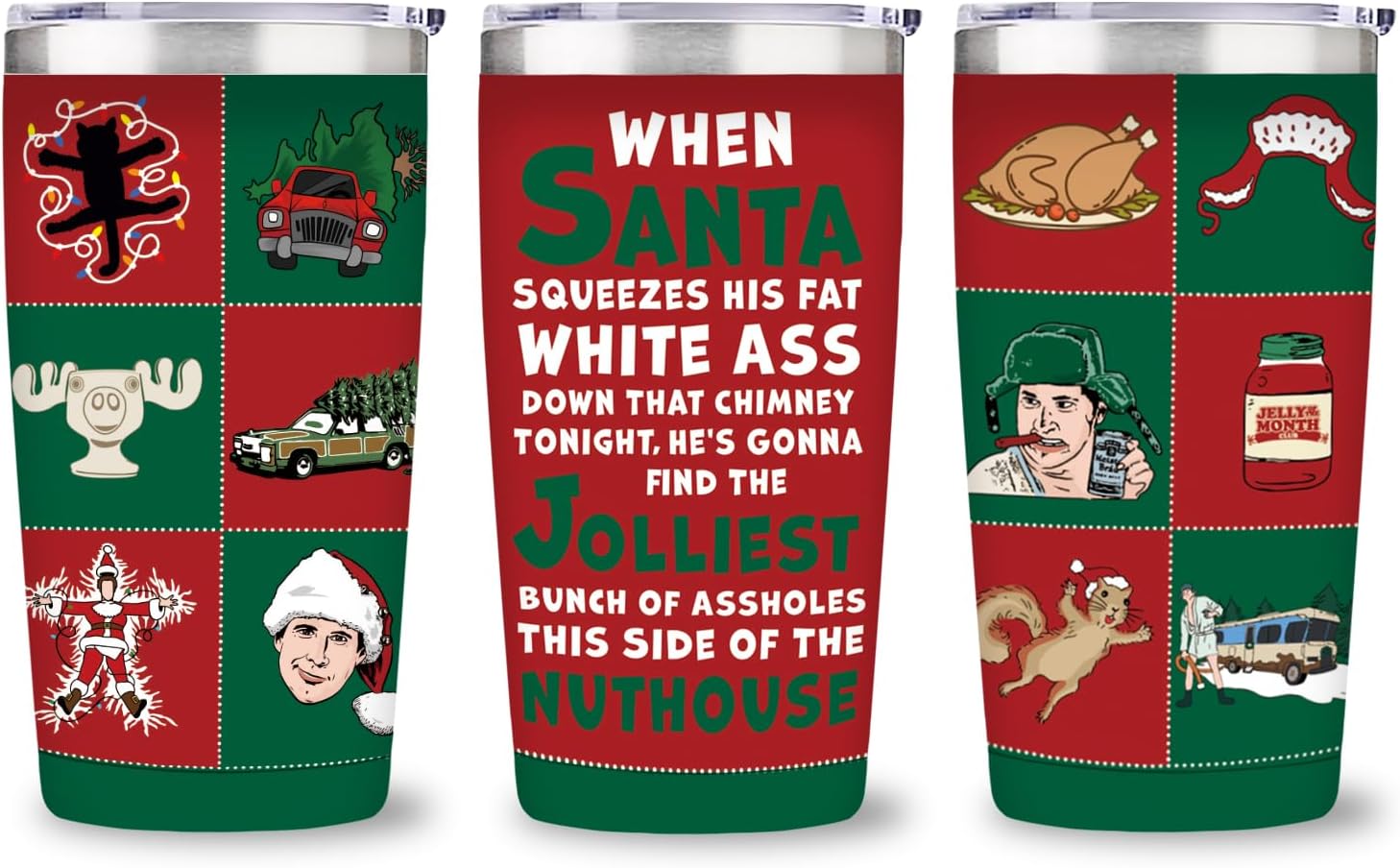 Christmas Vacation Merch Gifts, Funny Christmas Tumbler with Lids and Straws, 20 oz Stainless Steel Insulated Coffee Cup Keeps Drinks Cold & Hot, White Elephant Gifts Stocking Stuffers for Women Men Nuthouse