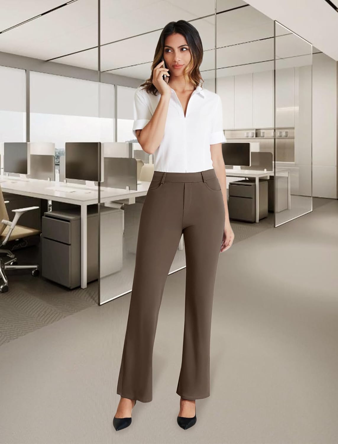 DLOODA Dress Work Pants Women Business Casual Slack Trousers Stretchy Pull On Office Flare Pants with Pockets - Image 2