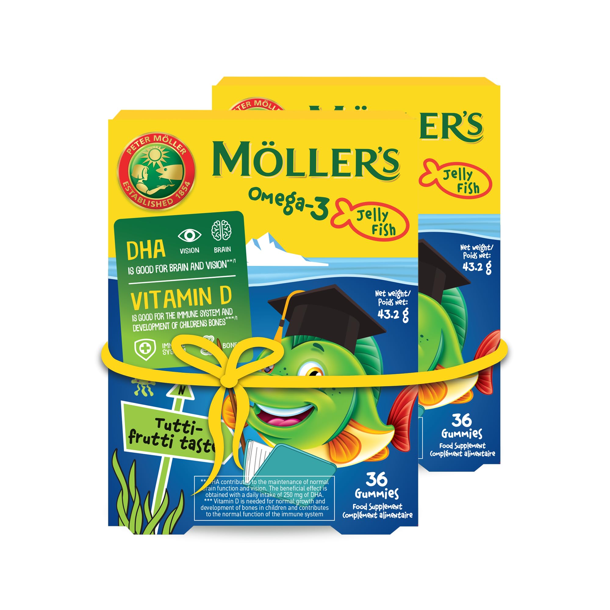Möller's Omega 3 Kapseln für Kinder | Natürliche Omega 3 Fischtran mit Tutti Frutti | Mit DHA und EPA | Leicht zu kauen | Ohne Gluten, Laktose und Zucker | 72 Stück