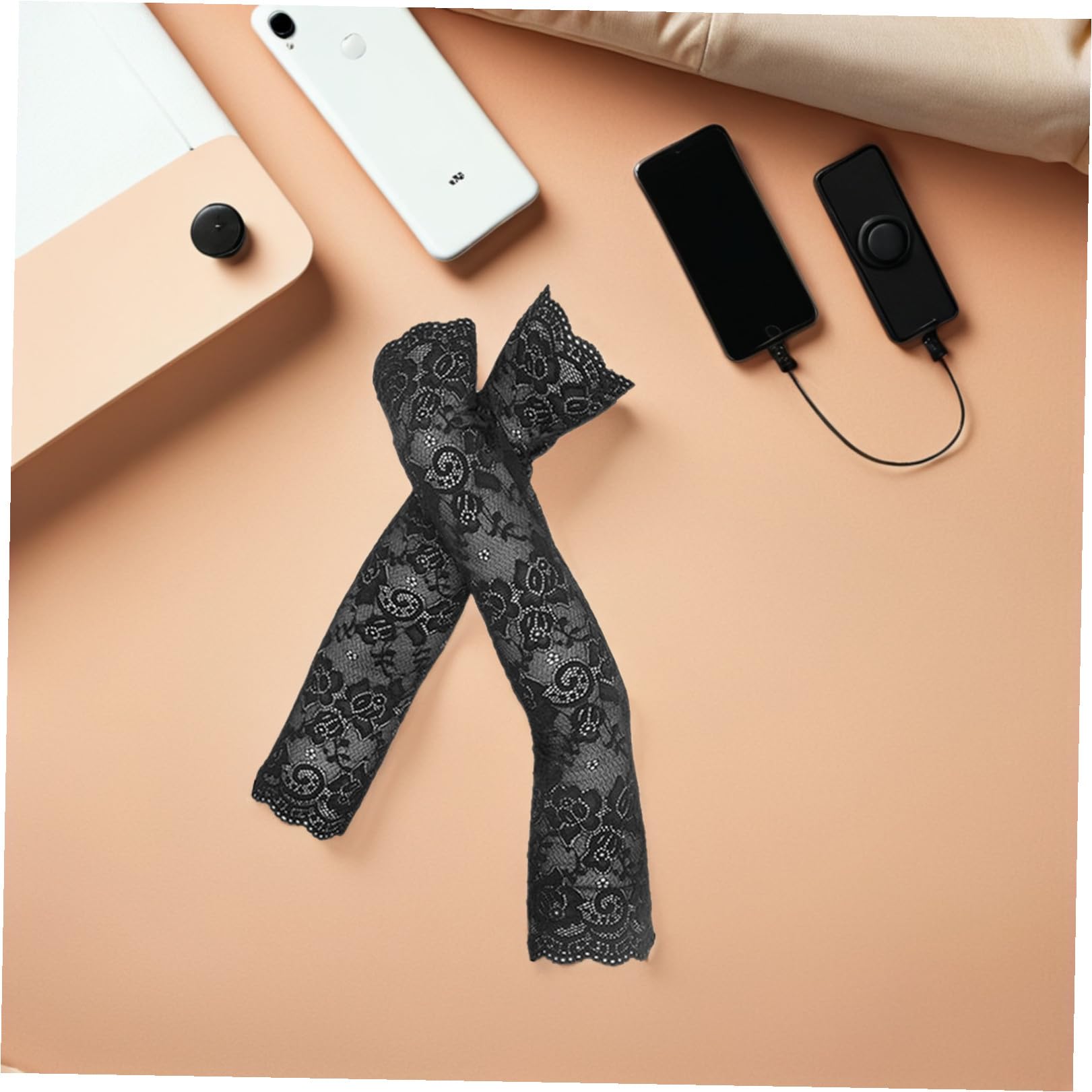 ABOOFAN 3 Paires de Manches de Bras en Dentelle D'été Longs sans Doigts Protège-Coudes Couvre-Cicatrice pour Femmes Noir Blanc Peachpink