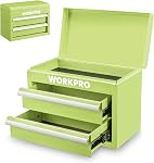 WORKPRO Mini boîte à outils en métal, coffre à outils supérieur contenant deux tiroirs avec glissières à billes, doublures de tiroir en PVC et pieds en PP, boîte à outils durable en acier laminé à froid pour rangement polyvalent