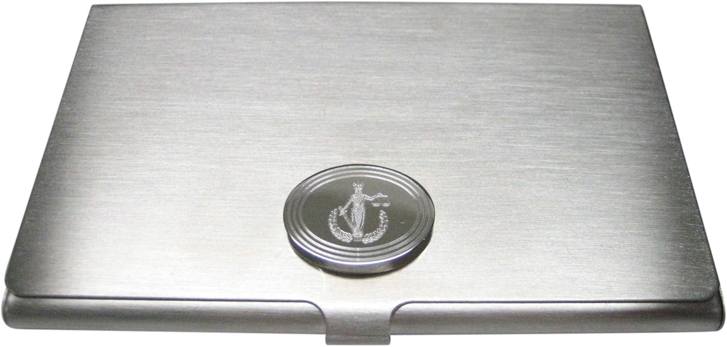 Kiola Designs Silver Toned Etched Oval Lady Justice Business Card Holder