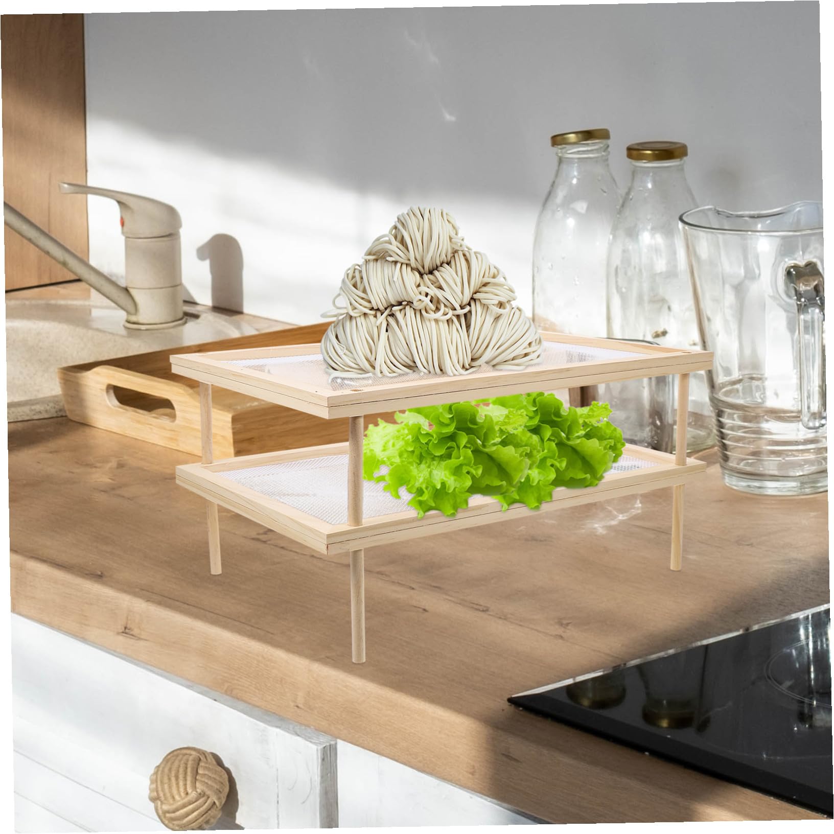 Essiccatore per Pasta in Legno Gambe Antiscivolo Robusto e Stabile per Uso Domestico in Cucina Beige Semplice e Raffinato