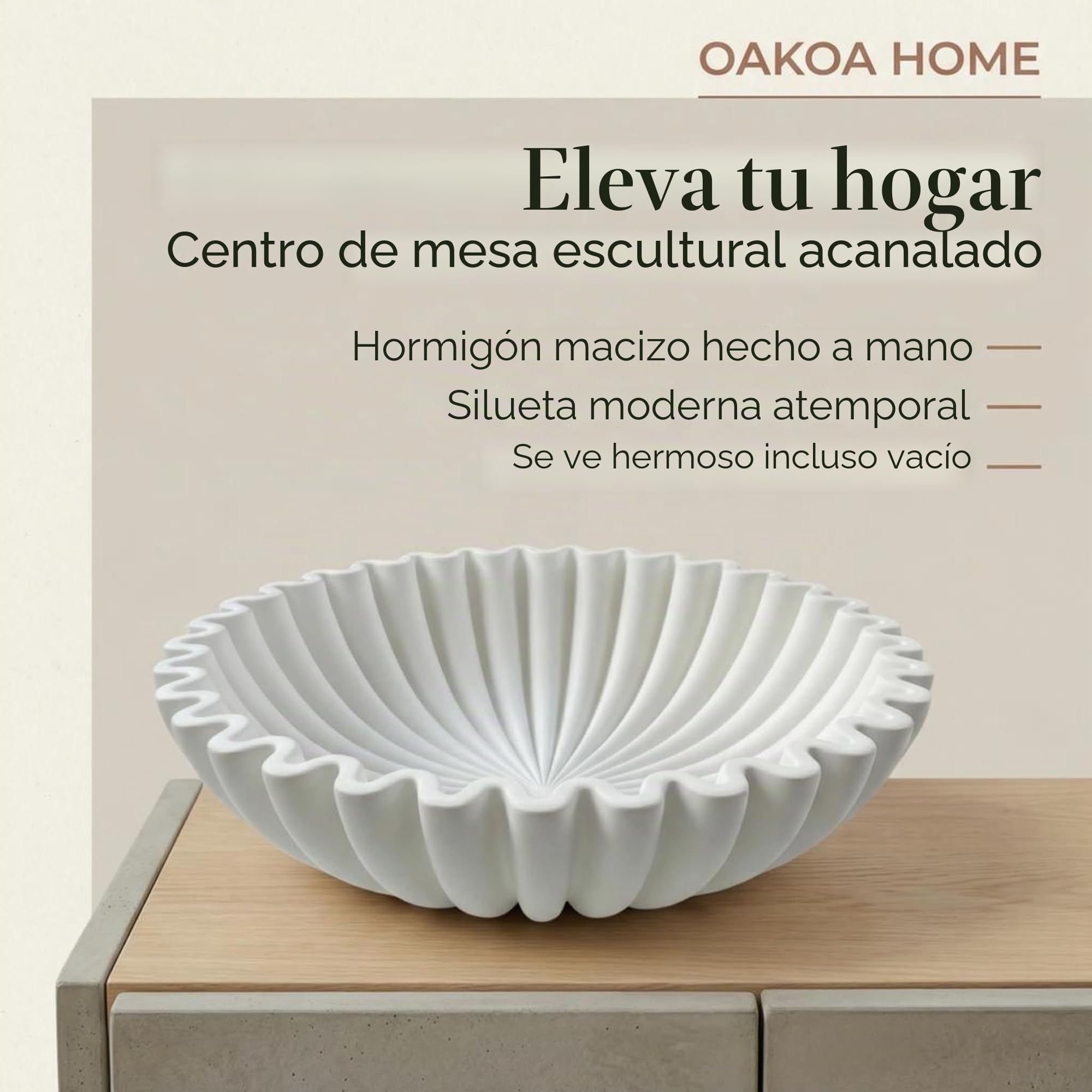 OAKOA Cuenco decorativo grande de hormigón, cuencos decorativos blancos para decoración del hogar, decoración de mesa de café, cuenco de centro de mesa con volantes festoneados