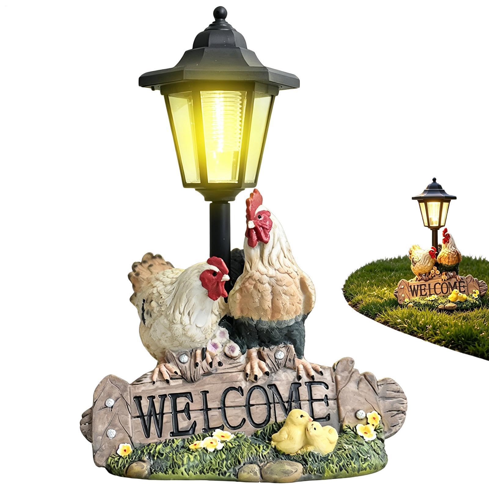 Solarne Lampy Ścieżkowe Dekoracyjny Lampion Z Żywicy | Lampy Solarne Zewnętrzne Z Figurką Kurczaka Na Patio, Ganek, Trawnik, Ścieżkę, Krajobraz, Dom Wiejski, Urodziny, Przyjęcie,