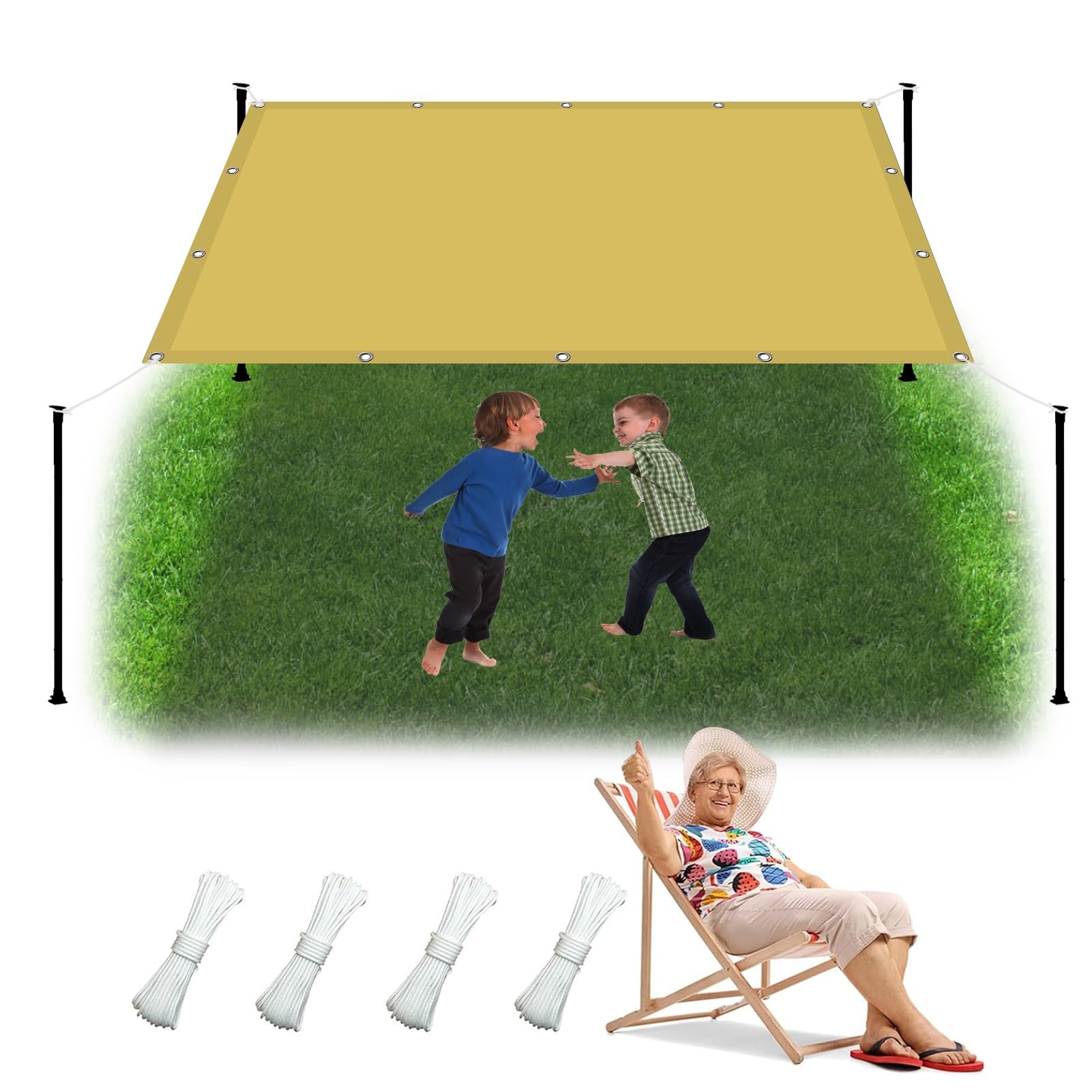 Wodoodporny żagiel przeciwsłoneczny 2.1 x 3.8 m Wodoodporny Parasol ogrodowy Z bezpłatną liną Blok UV odporny na warunki Parasolka przeciwsłoneczna do trawnika, Kolor kremowy