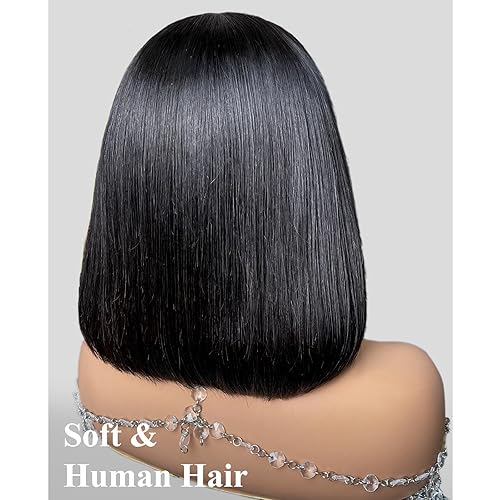 Miniatura 2 de Arabella Peluca de cabello humano de 12 pulgadas, 6 x 6 pulgadas, densidad del 210 %, lista para llevar, sin pegamento, peluca de cabello humano