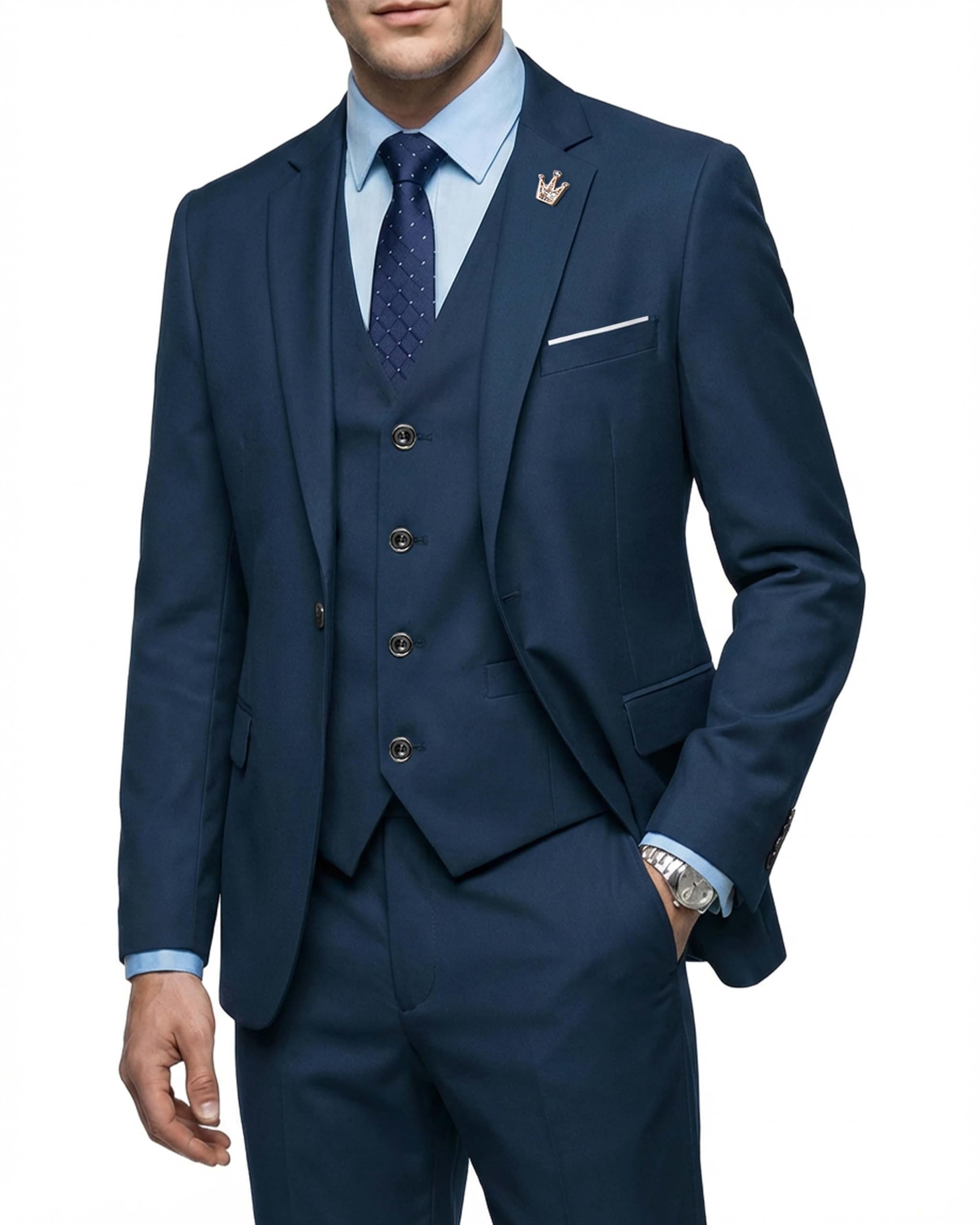 Men's 3 Piece Suit Set with Tie, One Button Slim Fit Jacket Vest & Pants, Party Wedding Prom Blazer Waistcoat & Trousers