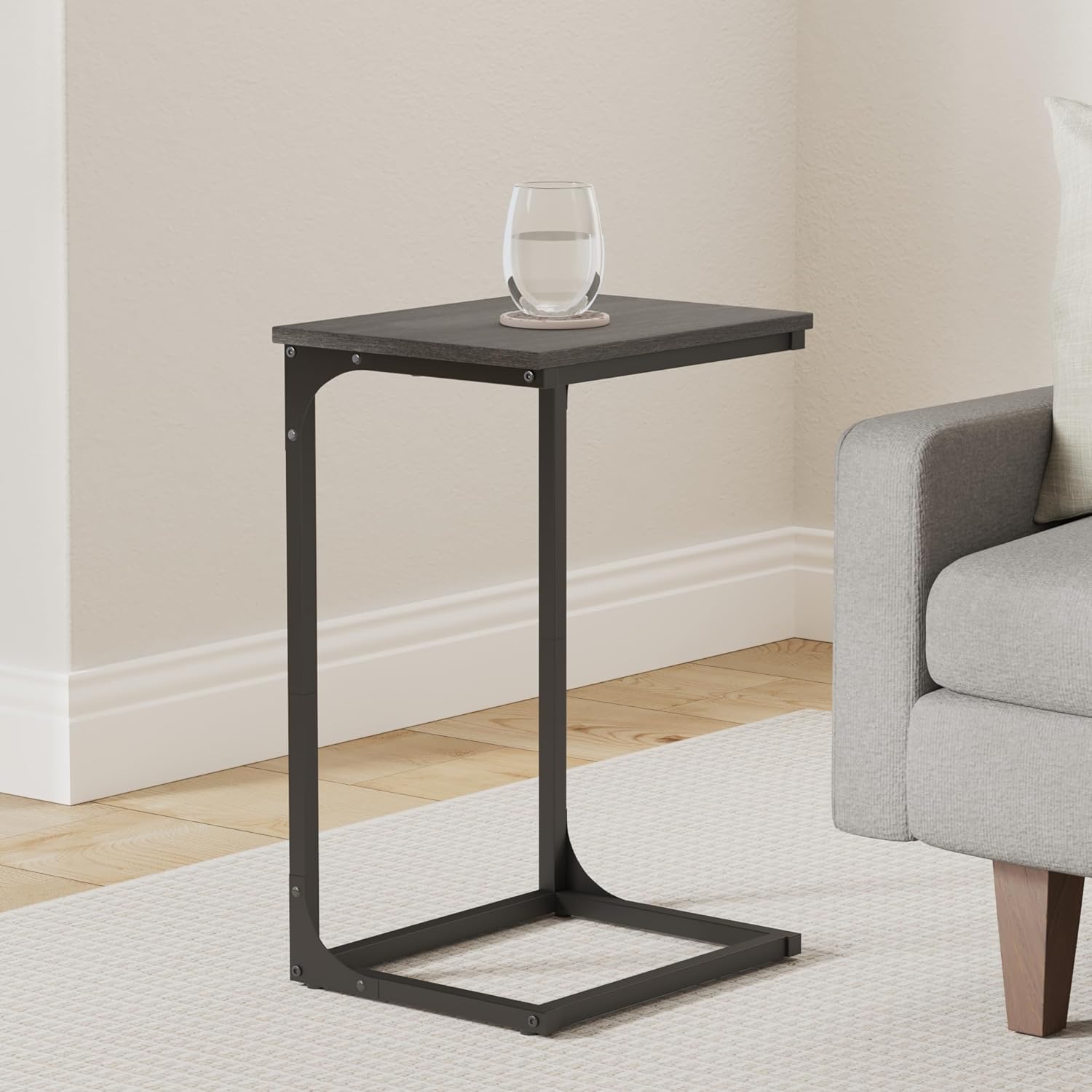 vasagle c-shaped end table, side table for sofa, couch with metal frame, small tv tray for living room, bedroom in misty gray and black misty gray + black 1