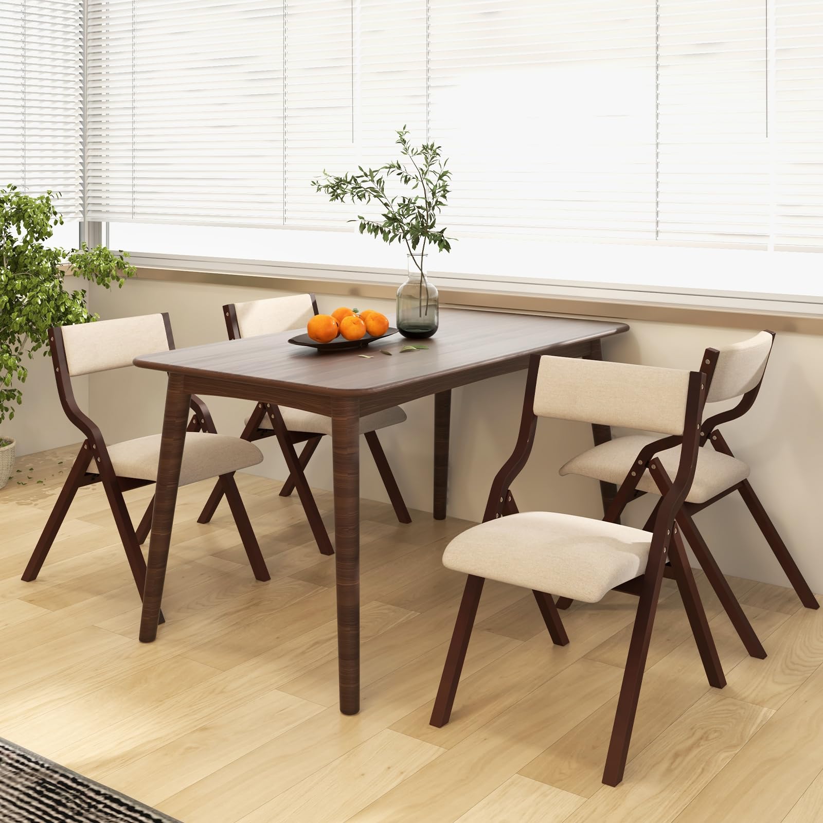 RELAX4LIFE Lot de 2 Chaise Pliante Bois, Chaise Pliable Salle a Manger avec Siège Rembourré, Cadre Courbé, Housse en Lin, Peu Encombrante, pour Cuisine, Salle à Manger, Bureau (Noyer,1)