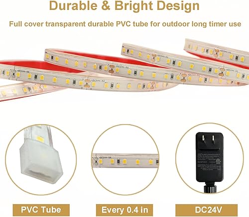 Miniatura 7 de echosari Tira de luces LED de 65.6 pies, tira de luces ultra brillantes de 6000 K con temporizador regulable, 2400 luces LED de cinta flexible para