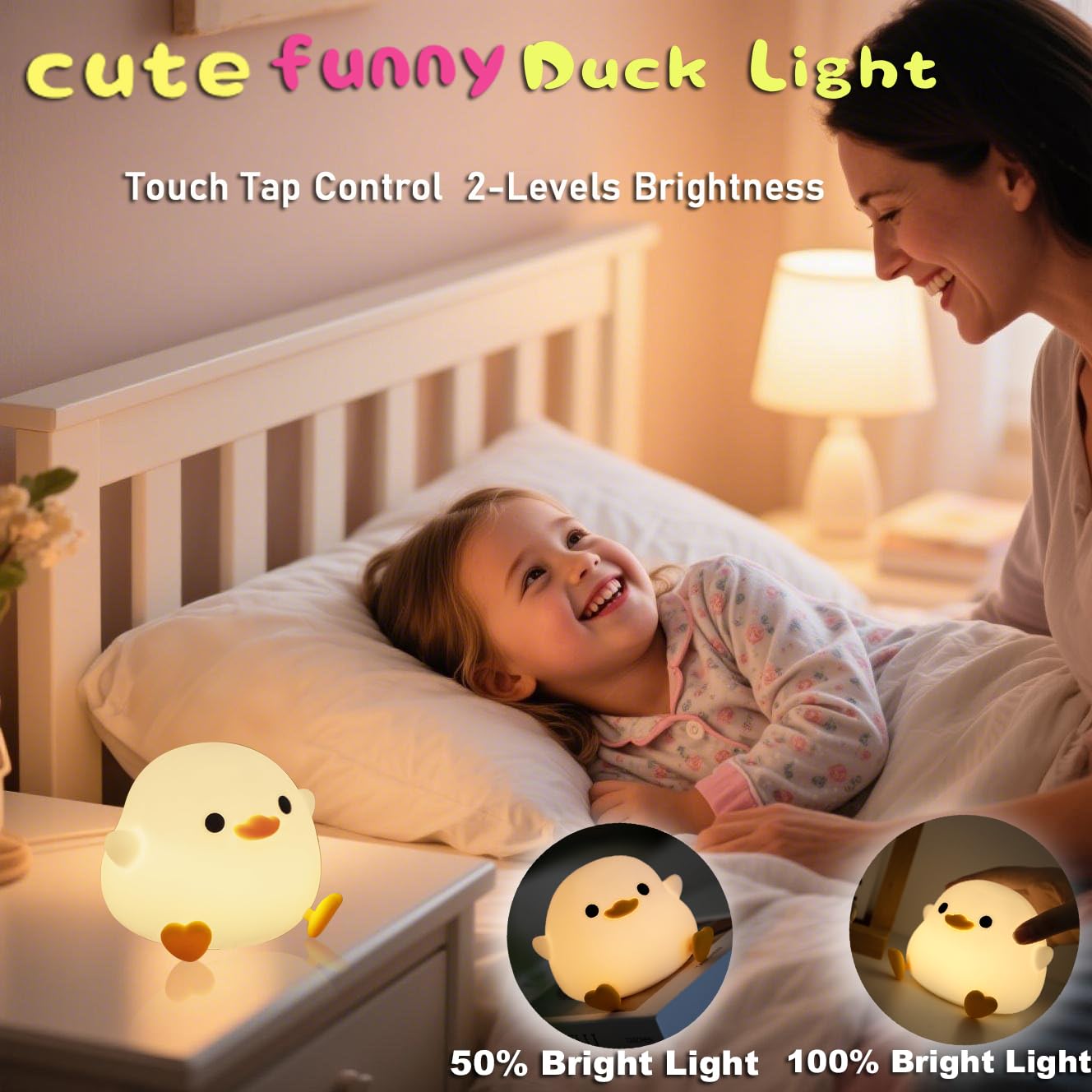 HAPPYBAG Cute Pea Duck Night Light,Duck Lamp,2 Levels Dimmable