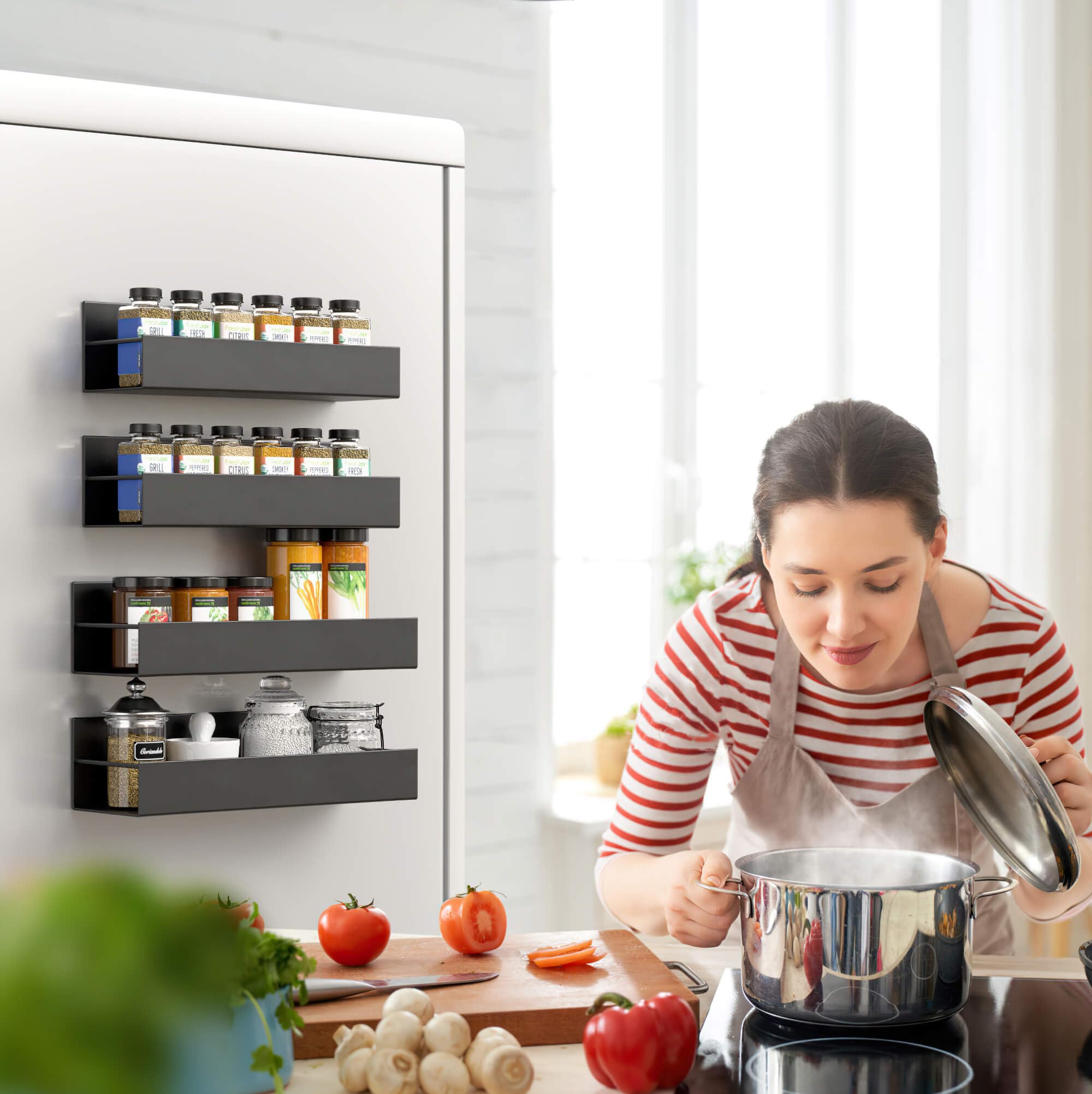 Set di 4 portaspezie, elegante organizer da cucina per erbe aromatiche, condimenti e spezie, design salvaspazio, perfetto per chef domestici e appassionati di cucina