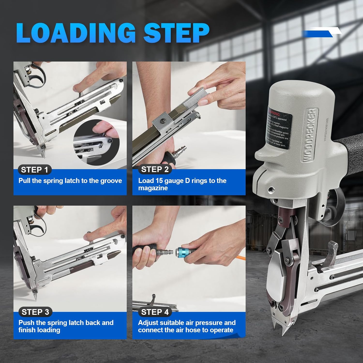 WOODPECKER HR-22 15 Gauge Pneumatic D Ring Hog Ringer Gun, Hog Ring Plier with Sharp Muzzle, Similar to TR203, HR 60-22 Hog Ring Gun, for Fastening Car Seat Foam