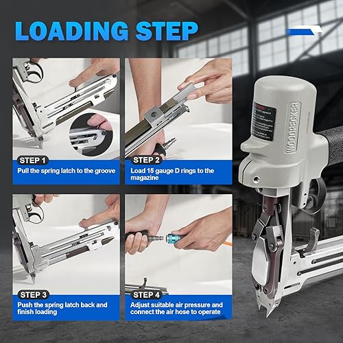 Miniatura 7 de WOODPECKER HR-22 - Pistola neumática de anillo en D calibre 15, alicates de anillo de cerdo con bozal afilado, similar a TR203, HR 60-22 Hog Ring
